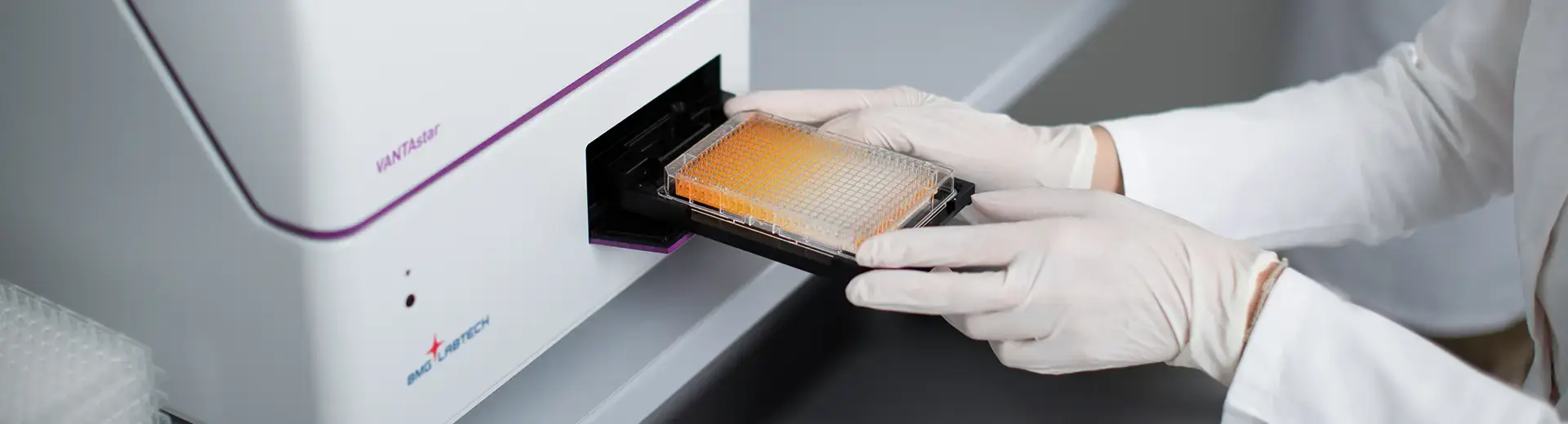 A Person that puts a microplate into a plate reader